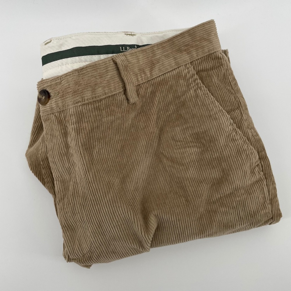 L.L Bean Classic Fit Corduroy Pants Men's 36x30 Tan Khaki Organic Cotton Stretch